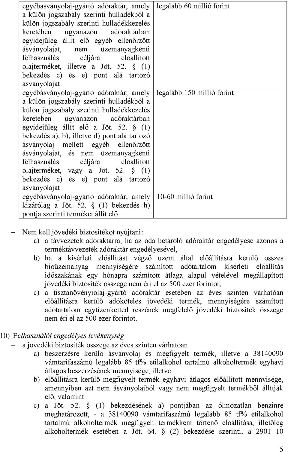 (1) bekezdés c) és e) pont alá tartozó ásványolajat egyébásványolaj-gyártó adóraktár, amely a külön jogszabály szerinti hulladékból a külön jogszabály szerinti hulladékkezelés keretében ugyanazon