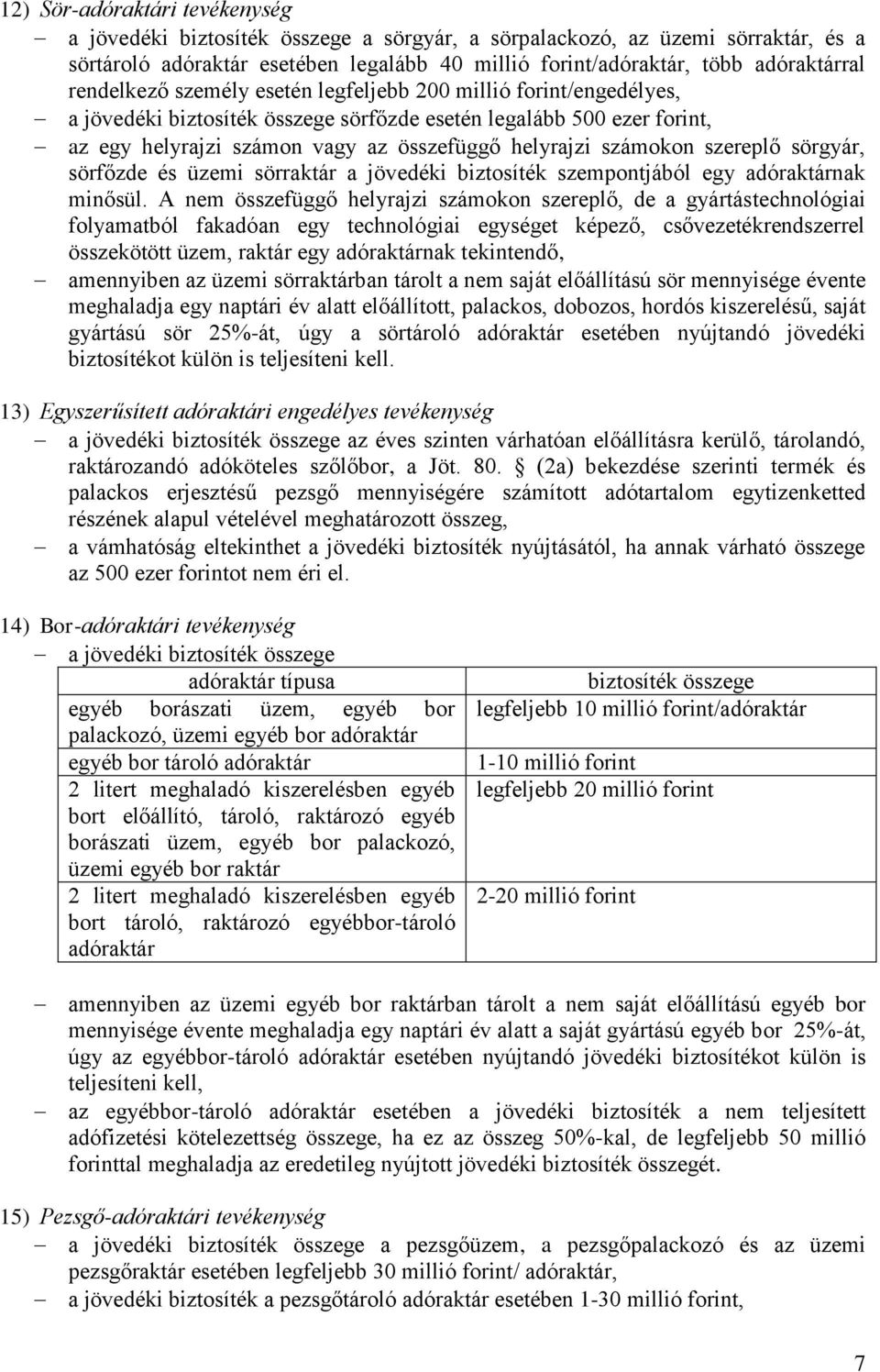 számokon szereplő sörgyár, sörfőzde és üzemi sörraktár a jövedéki biztosíték szempontjából egy adóraktárnak minősül.