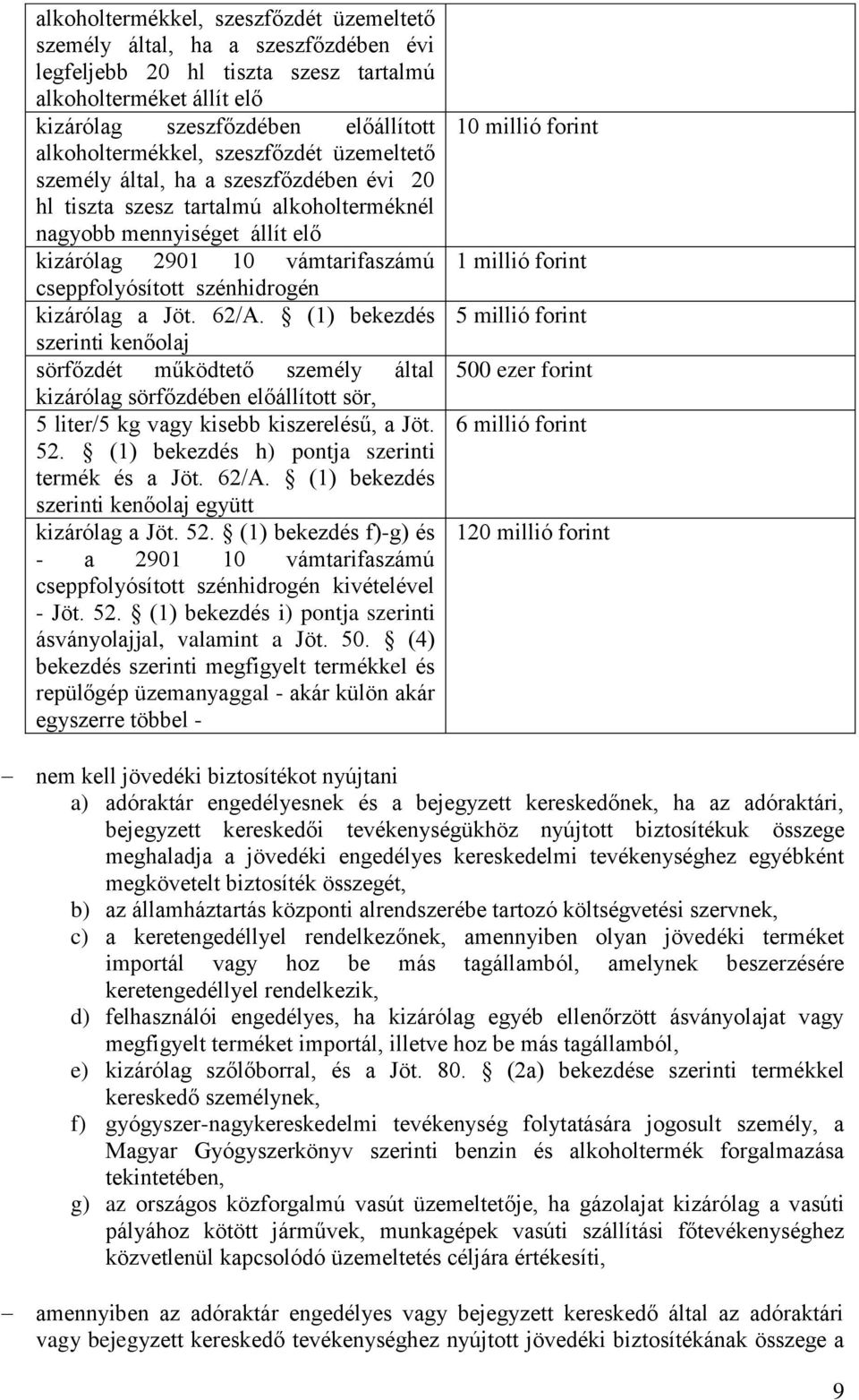 kizárólag a Jöt. 62/A. (1) bekezdés szerinti kenőolaj sörfőzdét működtető személy által kizárólag sörfőzdében előállított sör, 5 liter/5 kg vagy kisebb kiszerelésű, a Jöt. 52.