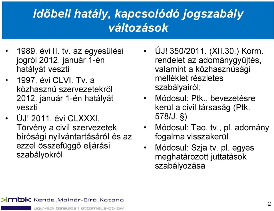 Törvény a civil szervezetek bírósági nyilvántartásáról és az ezzel összefüggő eljárási szabályokról ÚJ! 350/2011. (XII.30.) Korm.