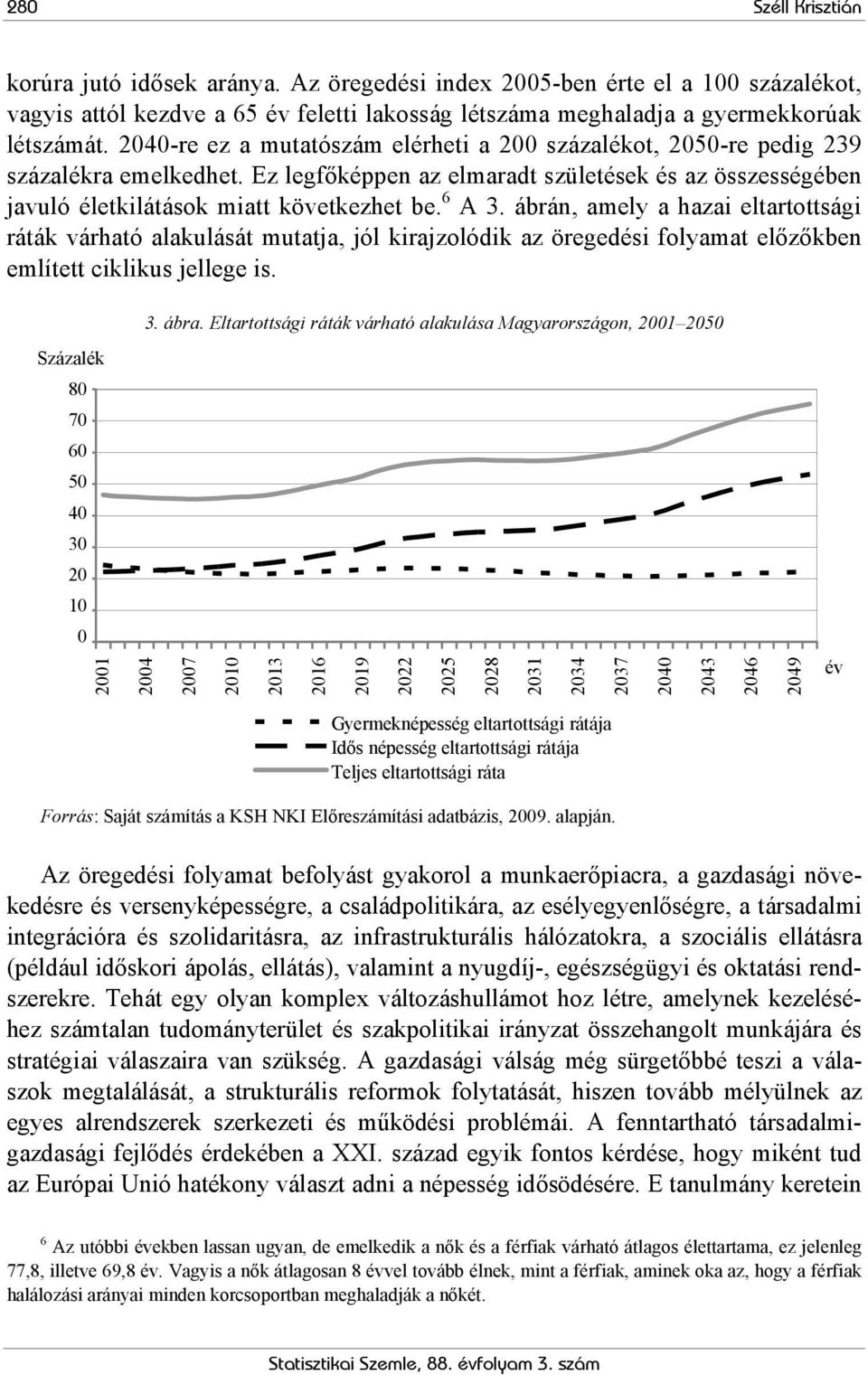 ábrán, amely a hazai eltartottsági ráták várható alakulását mutatja, jól kirajzolódik az öregedési folyamat előzőkben említett ciklikus jellege is. 3. ábra.