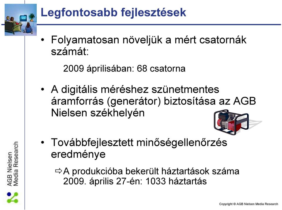 (generátor) biztosítása az AGB Nielsen székhelyén Továbbfejlesztett