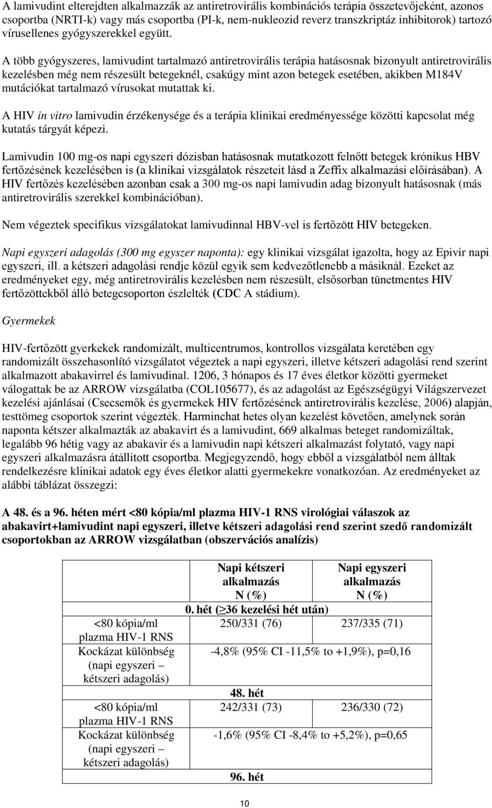 A több gyógyszeres, lamivudint tartalmazó antiretrovirális terápia hatásosnak bizonyult antiretrovirális kezelésben még nem részesült betegeknél, csakúgy mint azon betegek esetében, akikben M184V
