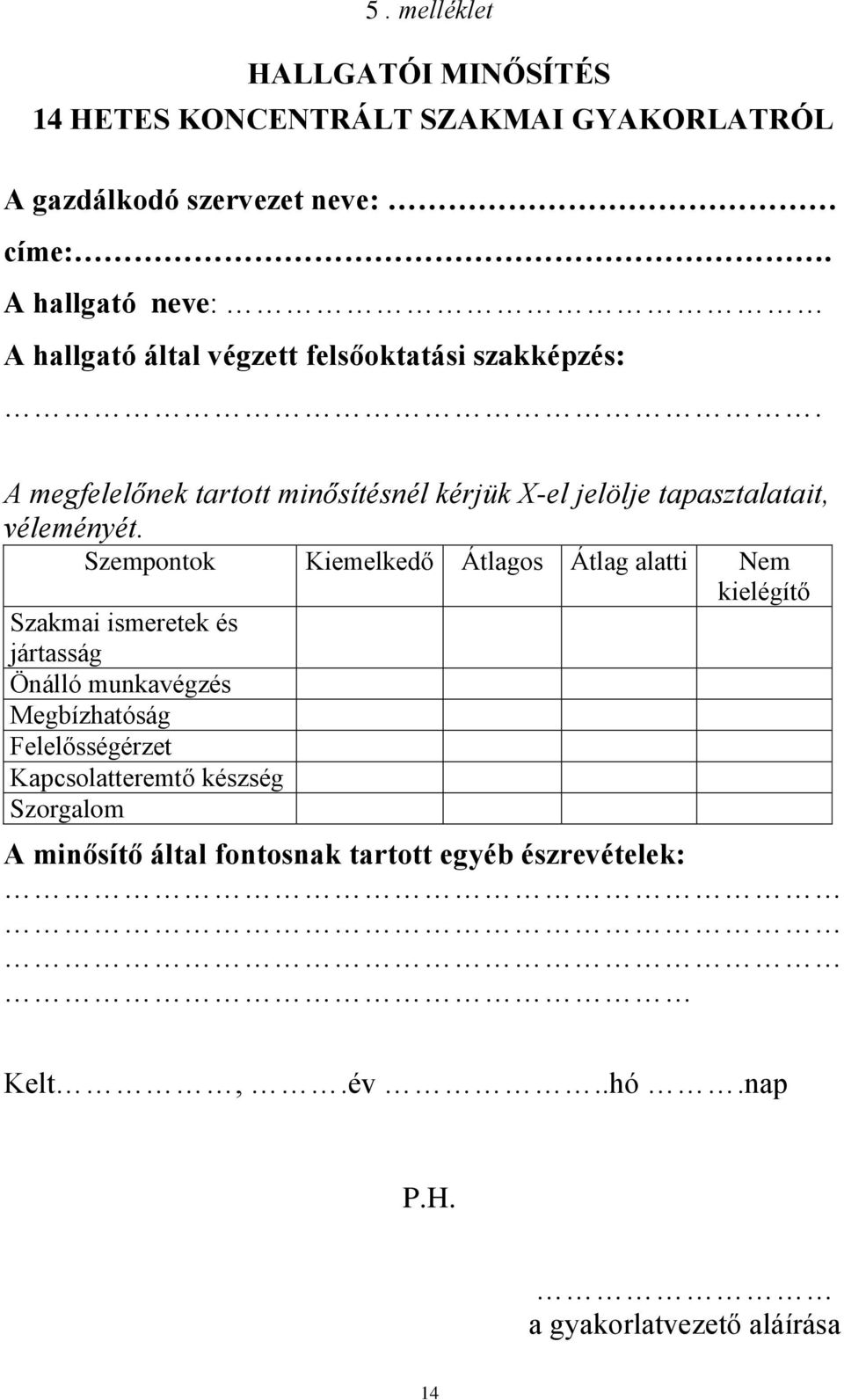 A megfelelőnek tartott minősítésnél kérjük X-el jelölje tapasztalatait, véleményét.