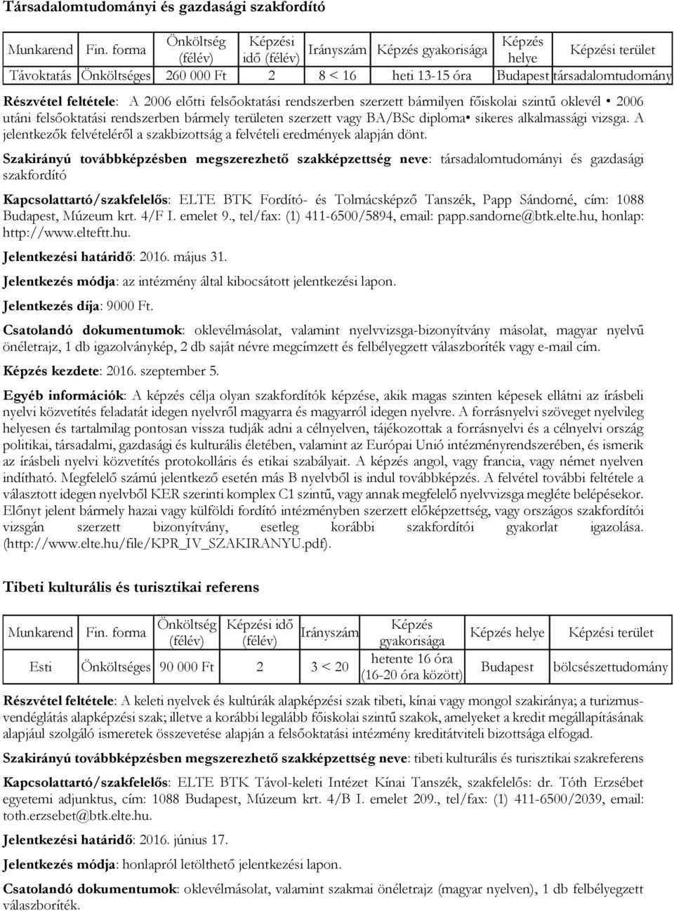 A jelentkezők felvételéről a szakbizottság a felvételi eredmények alapján dönt.
