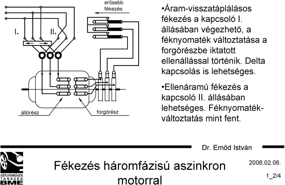 történik. Delta kapcsolás is lehetséges. Ellenáramú fékezés a kapcsoló II.