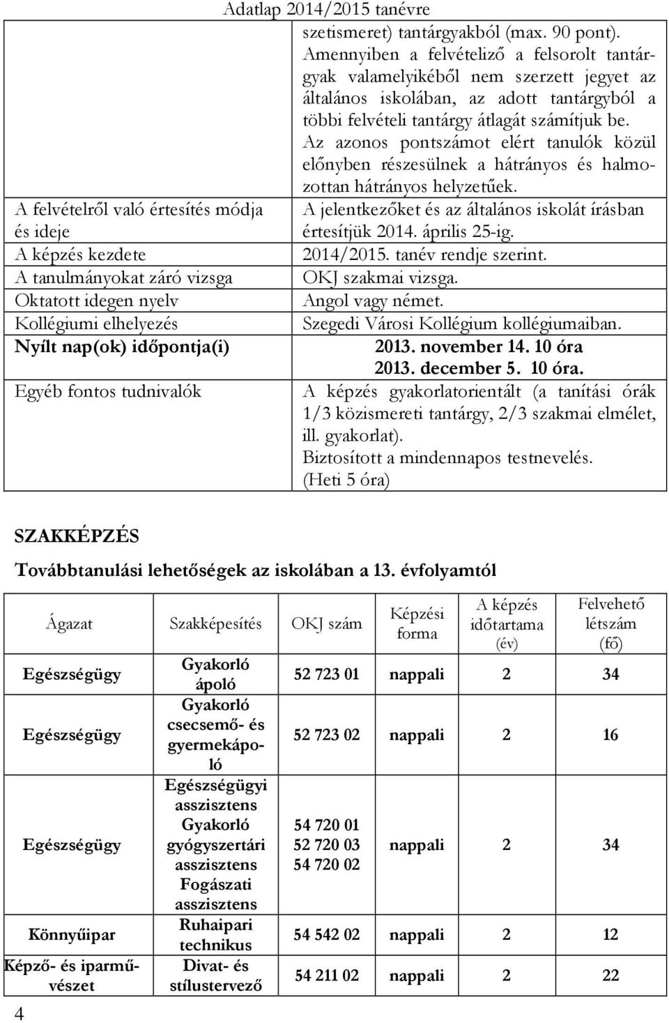 Az azonos pontszámot elért tanulók közül előnyben részesülnek a hátrányos és halmozottan hátrányos helyzetűek.