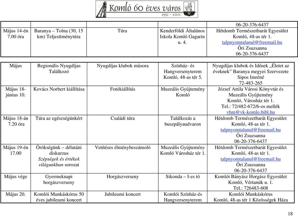 Kovács Norbert kiállítása Fotókiállítás Muzeális Gy jtemény Komló Túra az egészségünkért Családi túra Találkozás a buszpályaudvaron Örökségünk délutáni diskurzus Szépségek és értékek világunkban