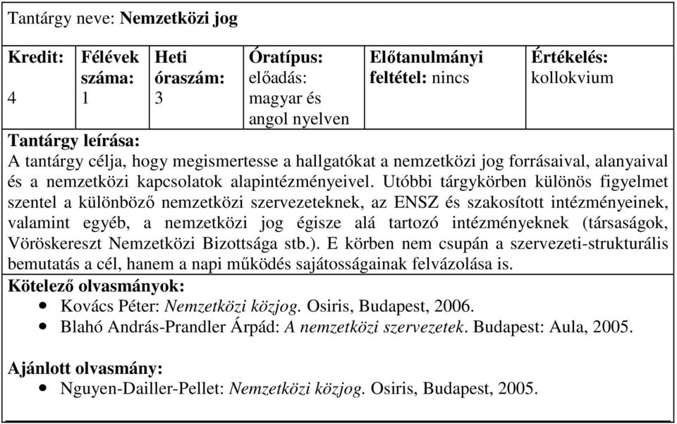 Utóbbi tárgykörben különös figyelmet szentel a különbözı nemzetközi szervezeteknek, az ENSZ és szakosított intézményeinek, valamint egyéb, a nemzetközi jog égisze alá tartozó intézményeknek