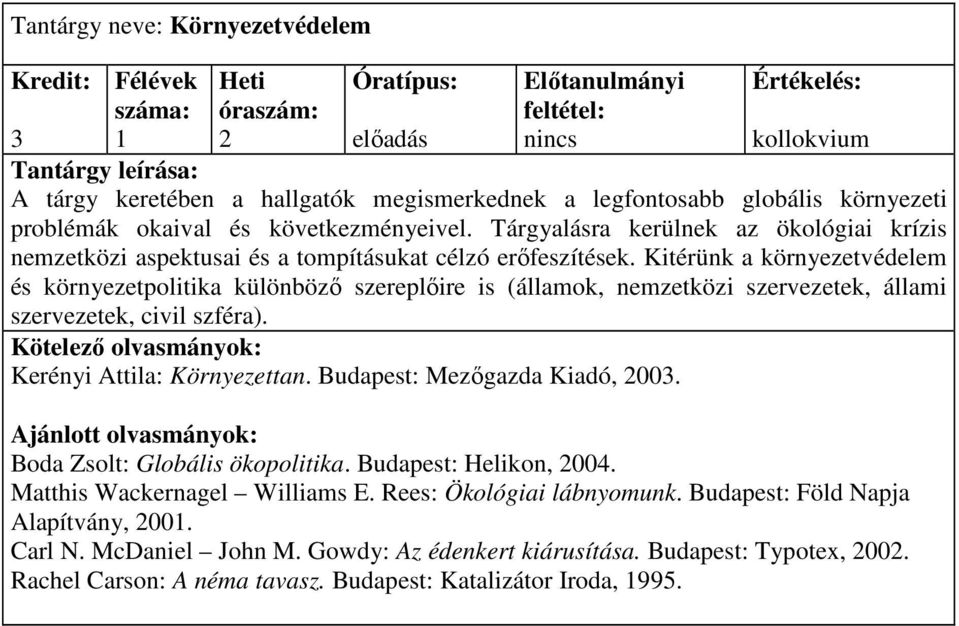 Kitérünk a környezetvédelem és környezetpolitika különbözı szereplıire is (államok, nemzetközi szervezetek, állami szervezetek, civil szféra). Kerényi Attila: Környezettan.