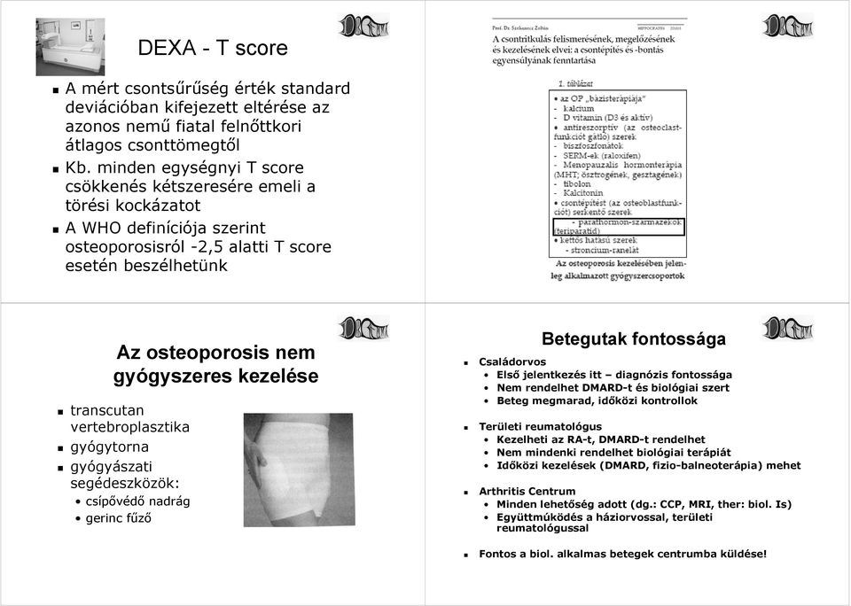 osteoporosis nem gyógyszeres gyszeres kezelése transcutan vertebroplasztika gyógytorna gytorna gyógy gyászati segédeszk deszközök: k: csípővédő nadrág gerinc fűzőf Betegutak fontossága Családorvos