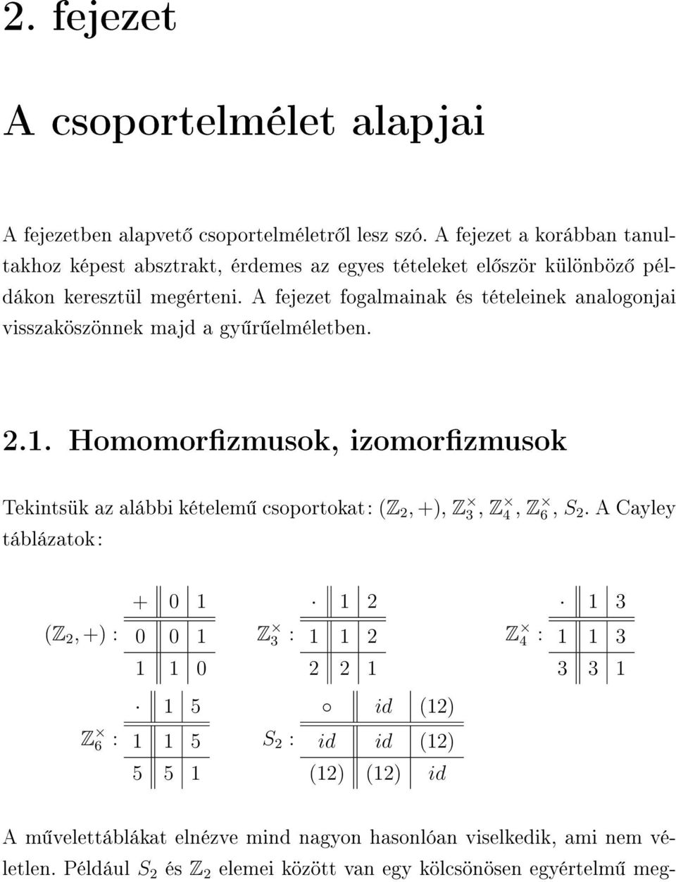 A fejezet fogalmainak és tételeinek analogonjai visszaköszönnek majd a gy r elméletben. 2.1.