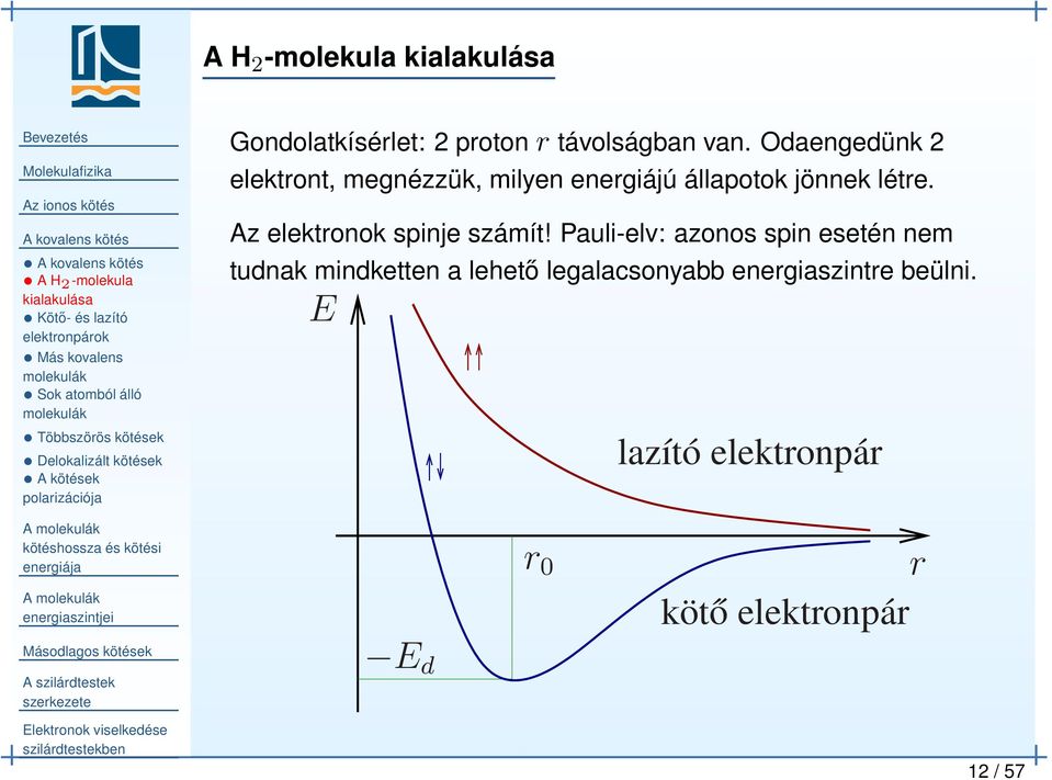 Odaengedünk 2 elektront, megnézzük, milyen energiájú állapotok jönnek létre. Az elektronok spinje számít!