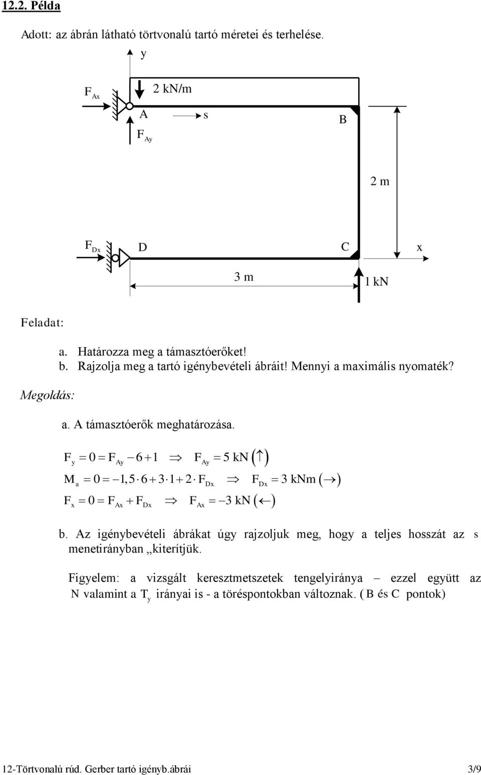 12. MECHANIKA-STATIKA GYAKORLAT (kidolgozta: Tarnai Gábor, mérnöktanár)  Törtvonalú rudak, Gerber tartó igénybevételi ábrái - PDF Ingyenes letöltés