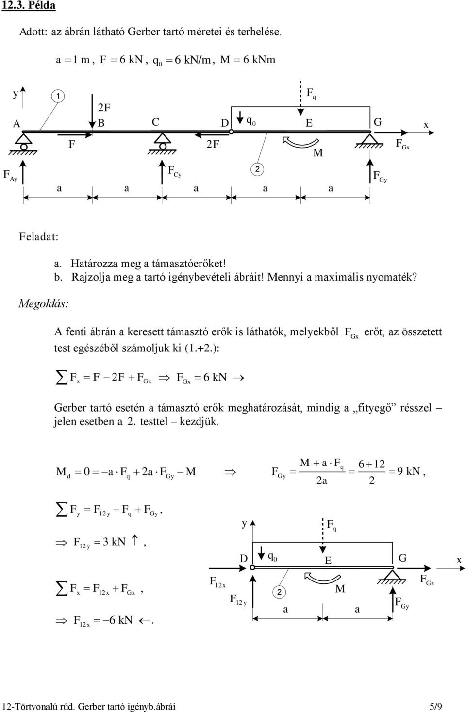 12. MECHANIKA-STATIKA GYAKORLAT (kidolgozta: Tarnai Gábor, mérnöktanár)  Törtvonalú rudak, Gerber tartó igénybevételi ábrái - PDF Ingyenes letöltés