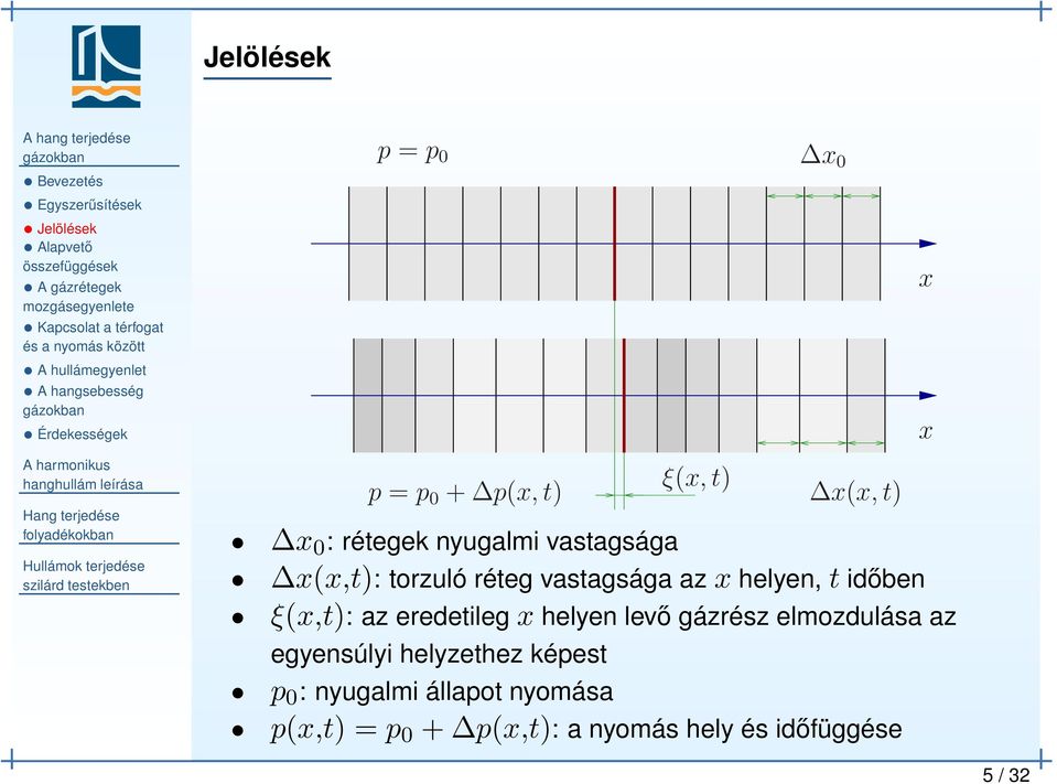 vastagsága x(x,t): torzuló réteg vastagsága az x helyen, t időben ξ(x,t): az eredetileg x helyen levő gázrész