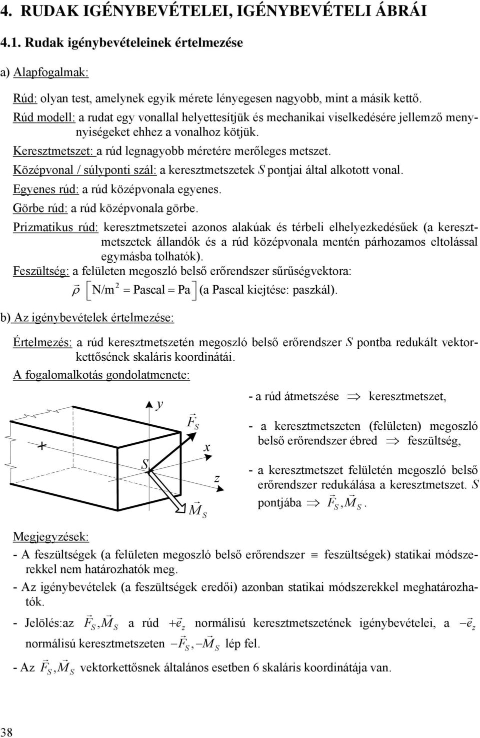 Köépvonal / úlponti ál: a keretmetetek pontjai által alkotott vonal. Egene rúd: a rúd köépvonala egene. Görbe rúd: a rúd köépvonala görbe.