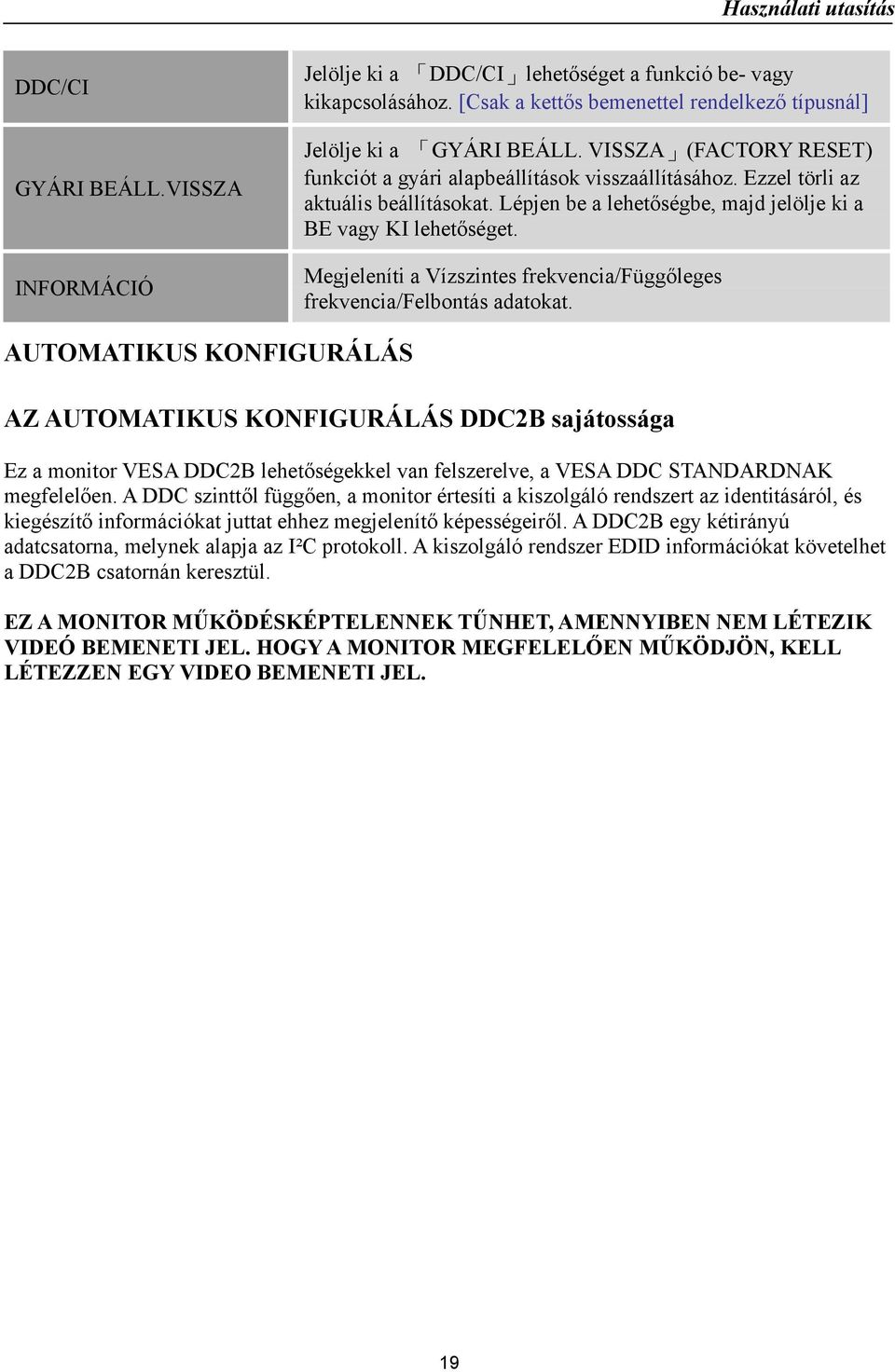 Megjeleníti a Vízszintes frekvencia/függőleges frekvencia/felbontás adatokat.