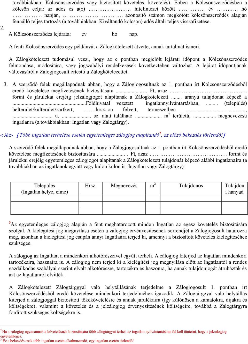 A fenti Kölcsönszerződés egy példányát a Zálogkötelezett átvette, annak tartalmát ismeri.