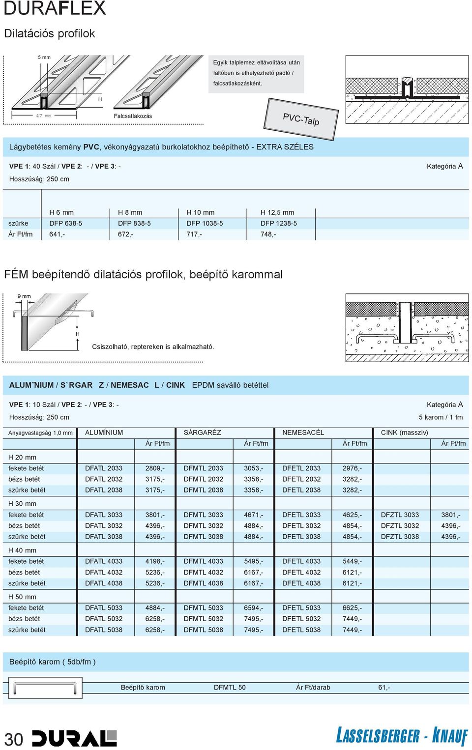 DFP 838-5 DFP 1038-5 DFP 1238-5 Ár Ft/fm 641,- 672,- 717,- 748,- FÉM beépítendõ dilatációs profilok, beépítõ karommal Csiszolható, reptereken is alkalmazható.