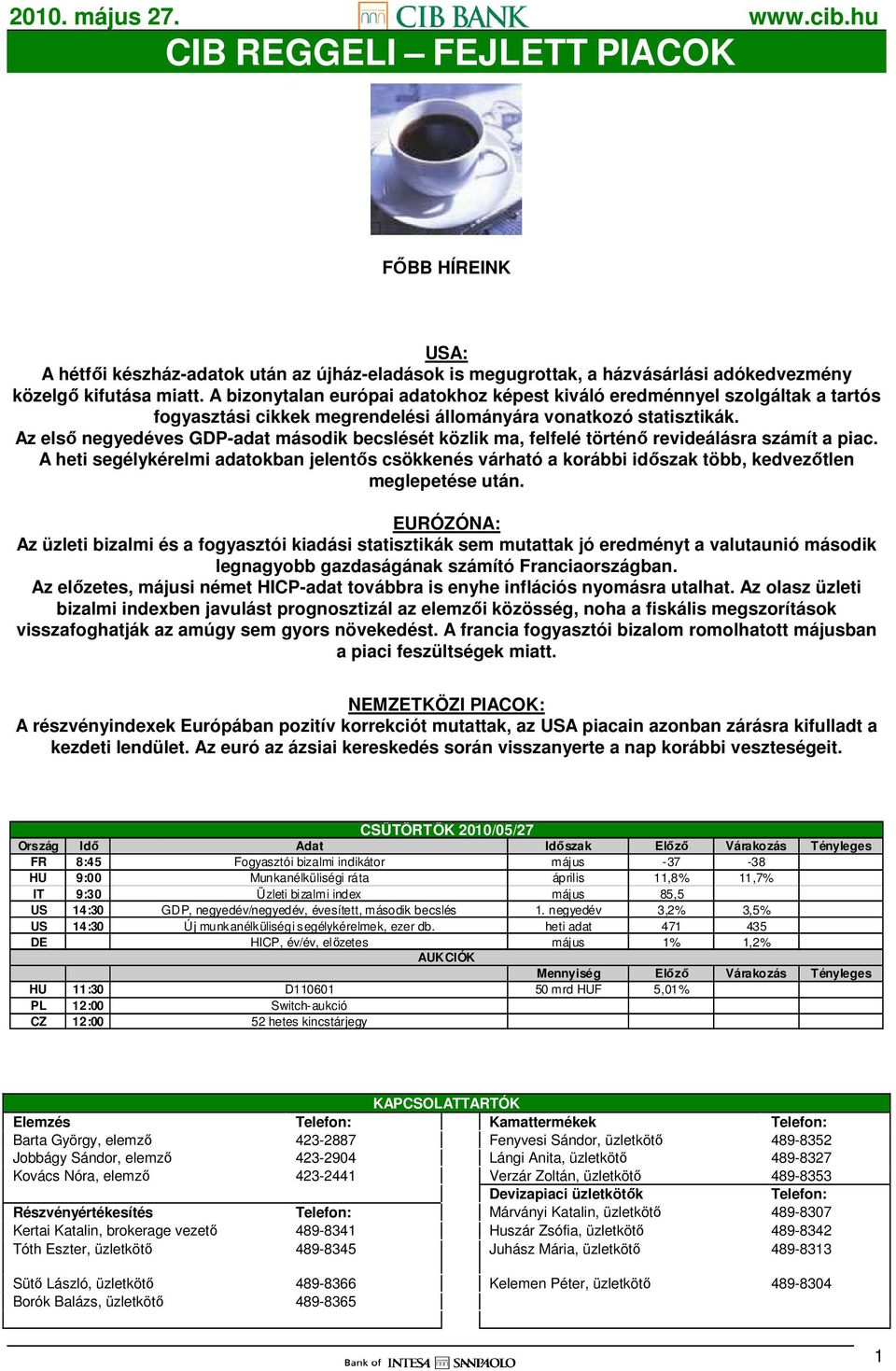 Az elsı negyedéves GDP-adat második becslését közlik ma, felfelé történı revideálásra számít a piac.