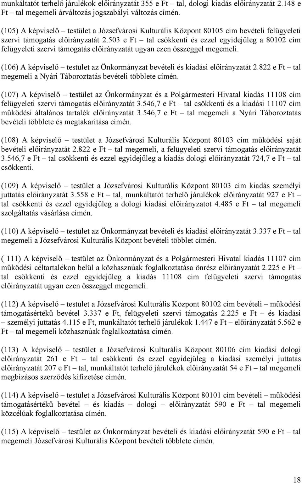 503 e Ft tal csökkenti és ezzel egyidejűleg a 80102 cím felügyeleti szervi támogatás előirányzatát ugyan ezen összeggel megemeli.