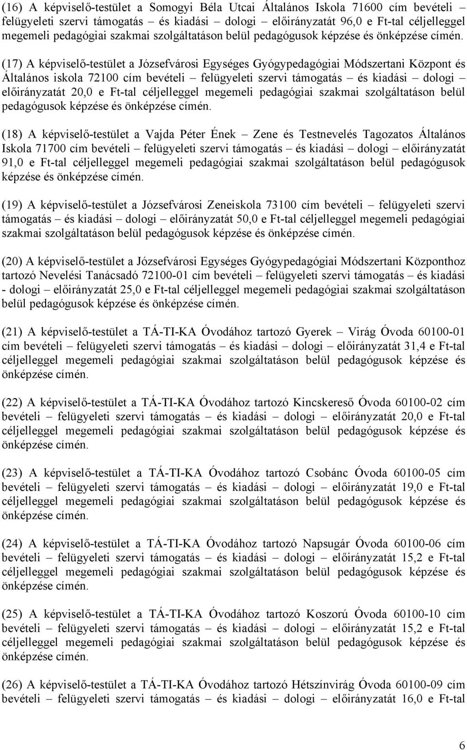 és kiadási dologi előirányzatát 20,0 e Ft-tal céljelleggel megemeli pedagógiai szakmai szolgáltatáson belül pedagógusok képzése és (18) A képviselő-testület a Vajda Péter Ének Zene és Testnevelés
