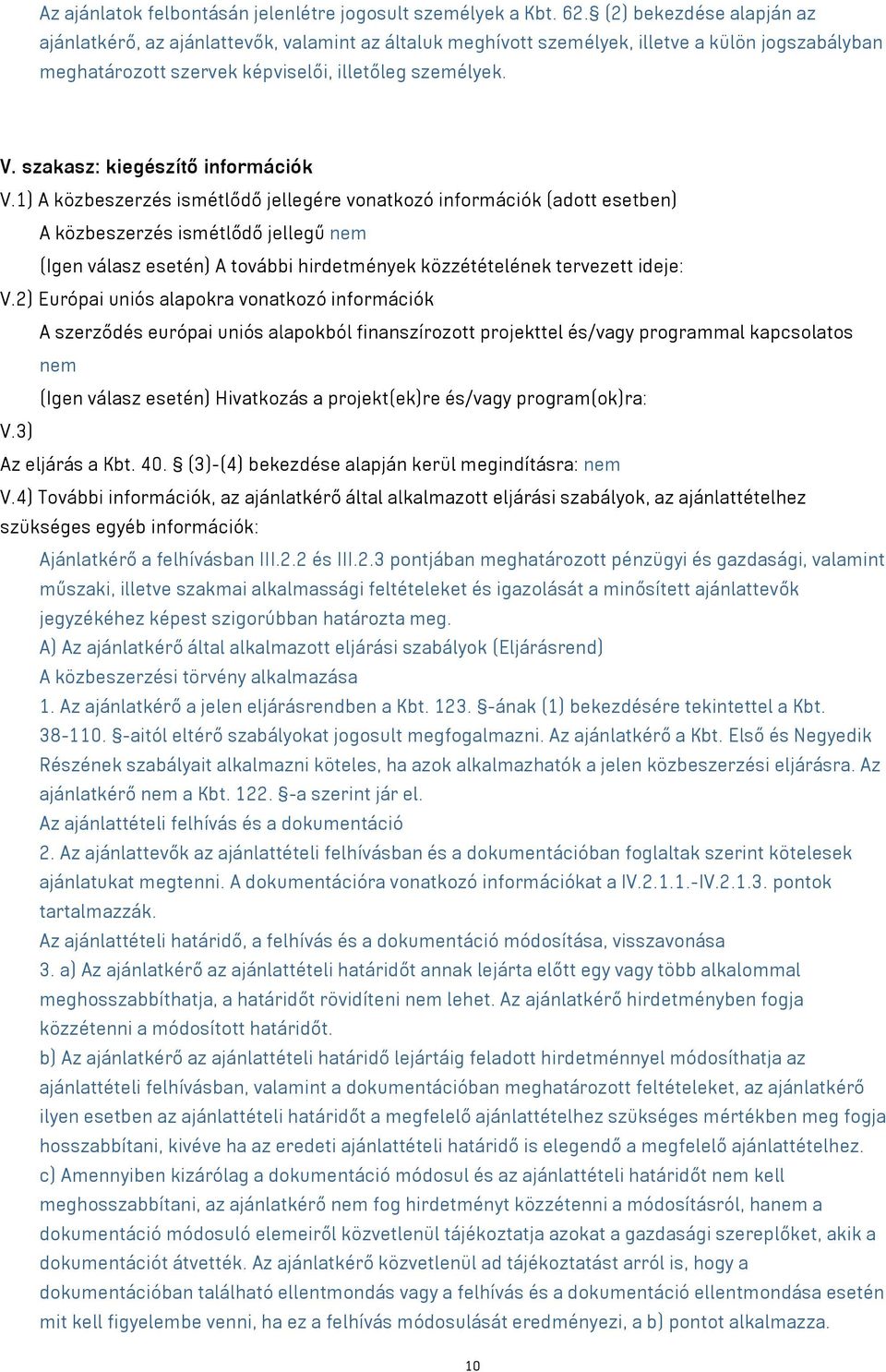 szakasz: kiegészítő információk V.