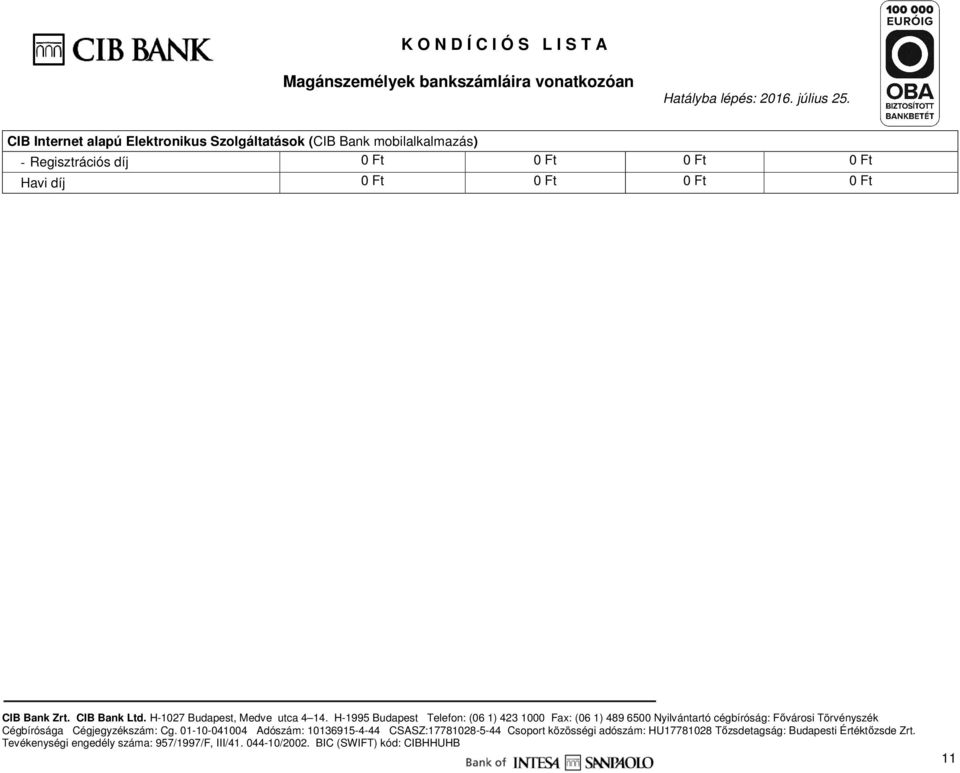 Szolgáltatások (CIB Bank