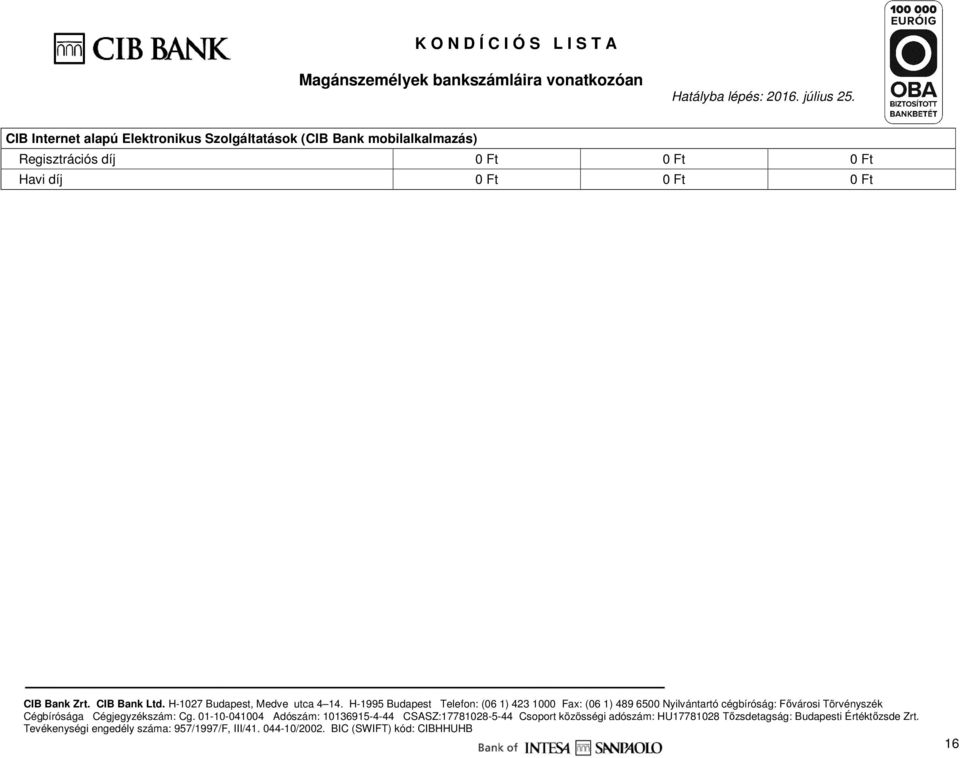 Szolgáltatások (CIB Bank