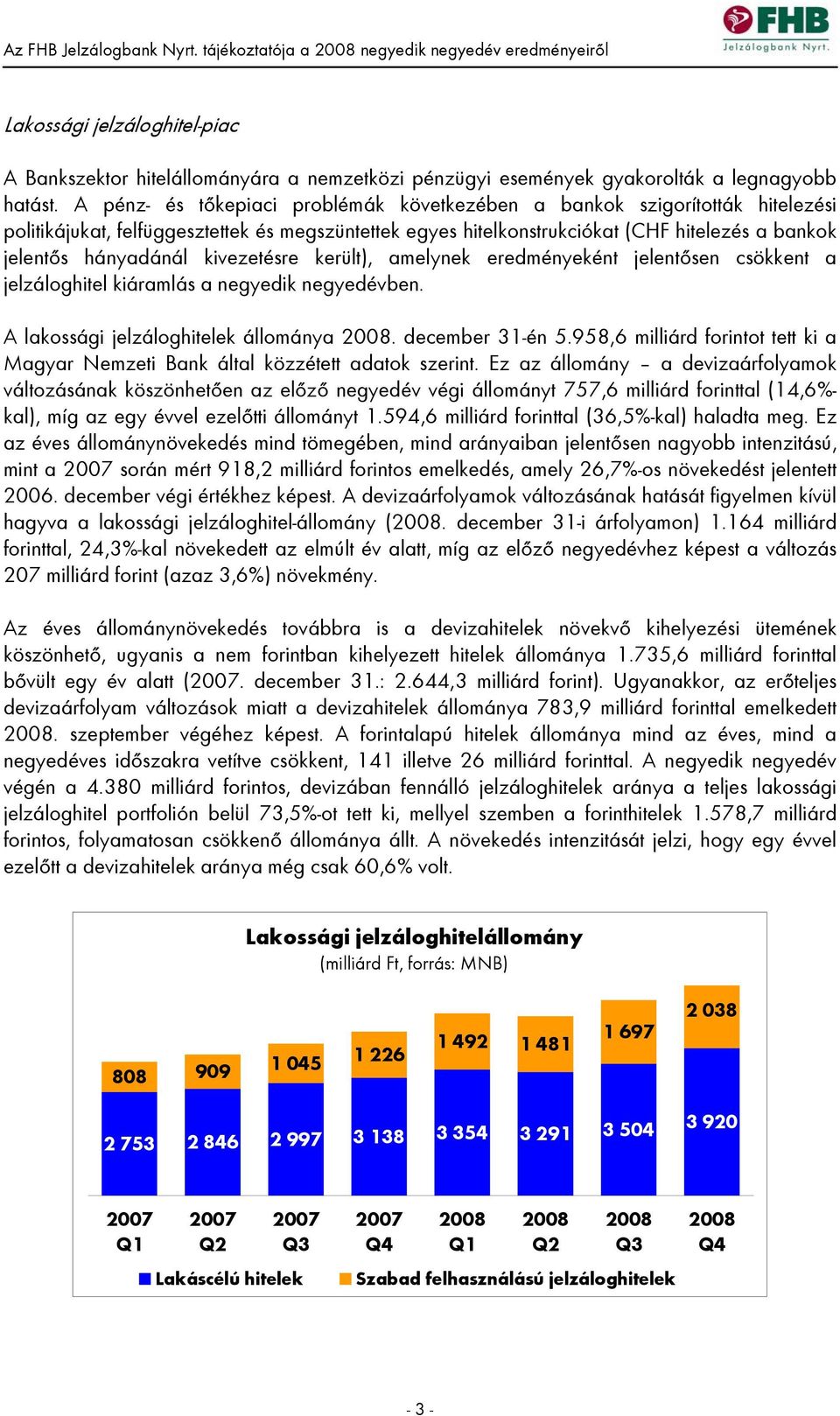 kivezetésre került), amelynek eredményeként jelentősen csökkent a jelzáloghitel kiáramlás a negyedik negyedévben. A lakossági jelzáloghitelek állománya 2008. december 31-én 5.