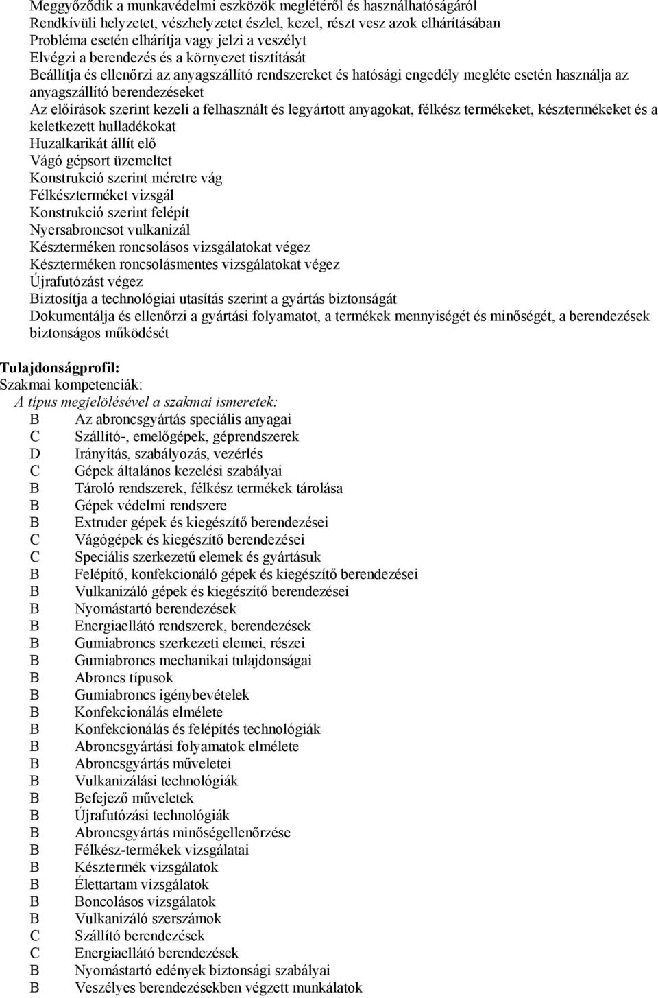 kezeli a felhasznált és legyártott anyagokat, félkész termékeket, késztermékeket és a keletkezett hulladékokat Huzalkarikát állít elő Vágó gépsort üzemeltet Konstrukció szerint méretre vág