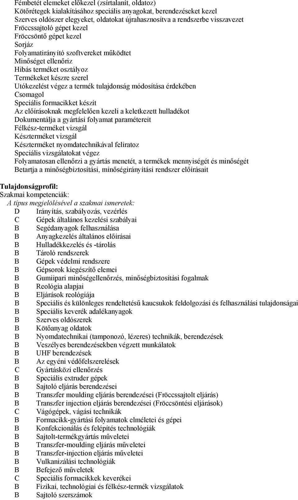 tulajdonság módosítása érdekében Csomagol Speciális formacikket készít Az előírásoknak megfelelően kezeli a keletkezett hulladékot Dokumentálja a gyártási folyamat paramétereit Félkész-terméket