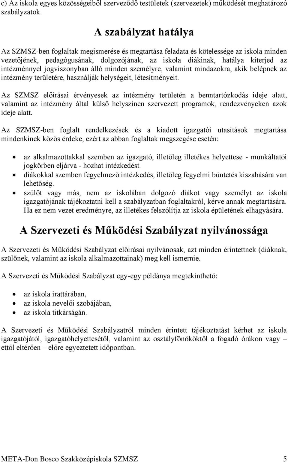Szervezeti és Működési Szabályzat META-DON BOSCO Szakközépiskola Budapest,  PDF Free Download