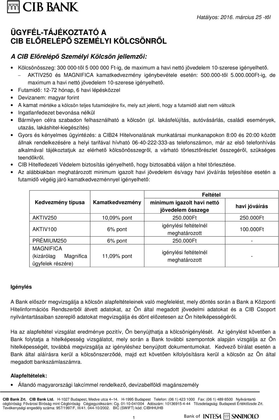 10-szerese igényelhető. AKTIV250 és MAGNIFICA kamatkedvezmény igénybevétele esetén: 500.000-től 5.000.000Ft-ig, de maximum a havi nettó jövedelem 10-szerese igényelhető.