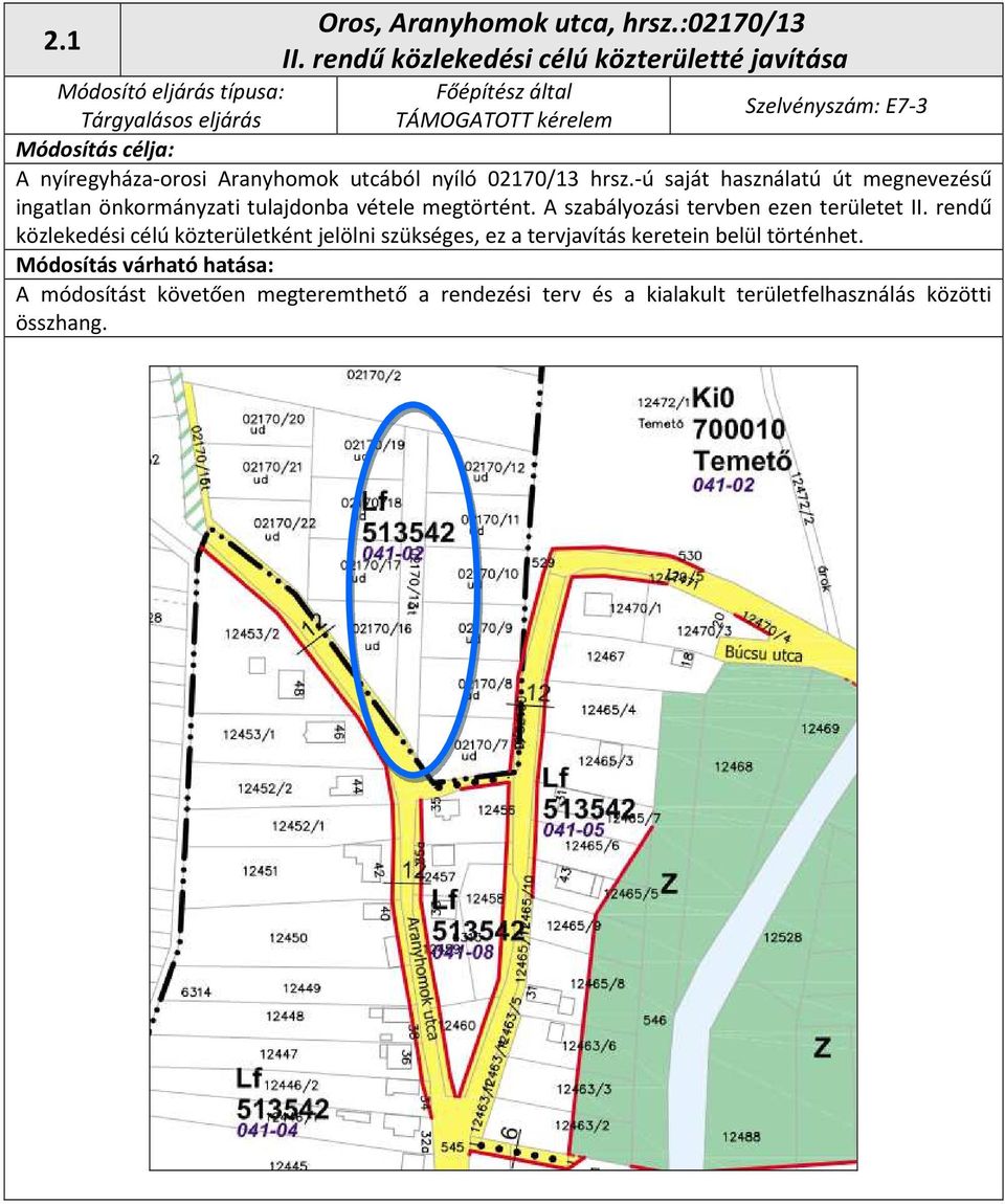 utcából nyíló 02170/13 hrsz.-ú saját használatú út megnevezésű ingatlan önkormányzati tulajdonba vétele megtörtént.