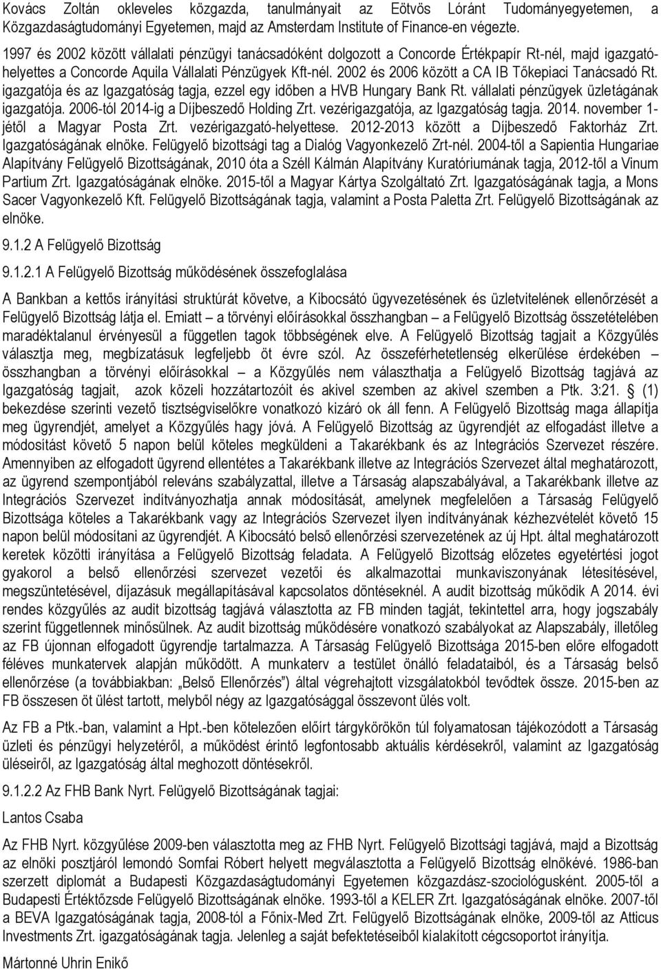 2002 és 2006 között a CA IB Tőkepiaci Tanácsadó Rt. igazgatója és az Igazgatóság tagja, ezzel egy időben a HVB Hungary Bank Rt. vállalati pénzügyek üzletágának igazgatója.