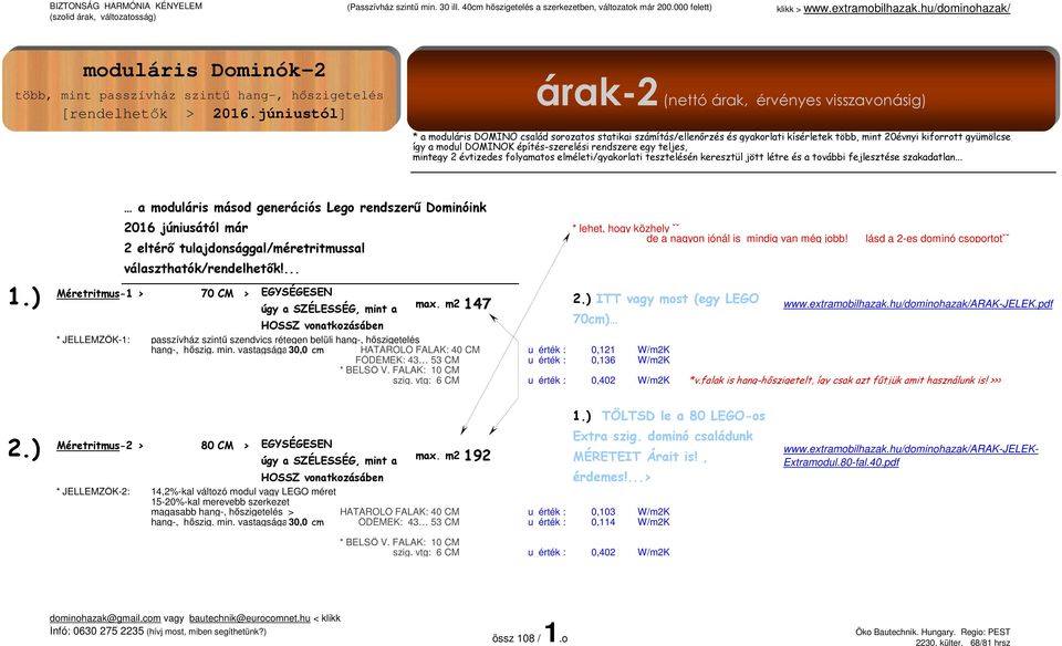 DOMINÓK építés-szerelési rendszere egy teljes, mintegy 2 évtizedes folyamatos elméleti/gyakorlati tesztelésén keresztül jött létre és a további fejlesztése szakadatlan.