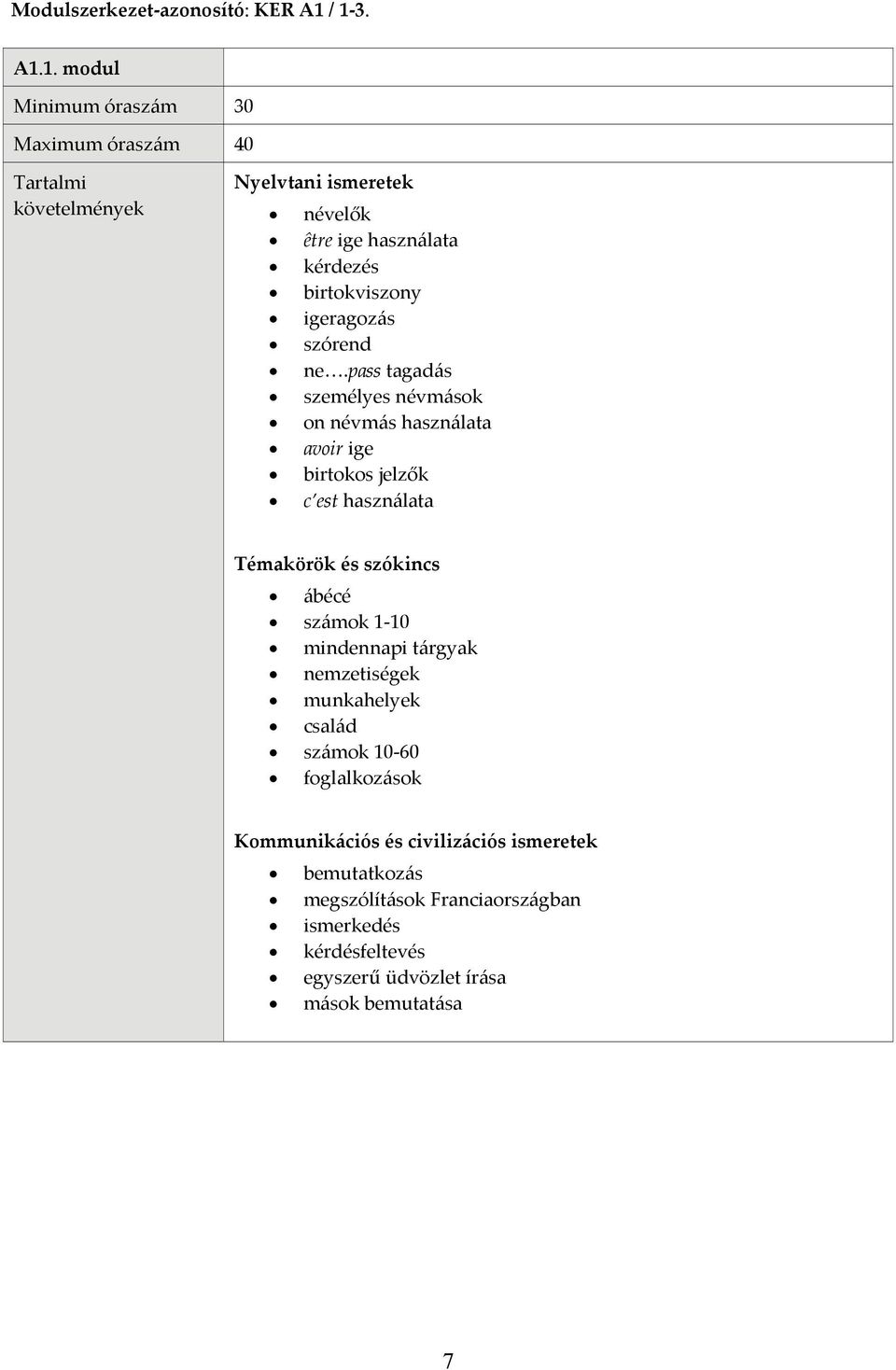 pass tagadás személyes névmások on névmás használata avoir ige birtokos jelzők c est használata ábécé számok 1