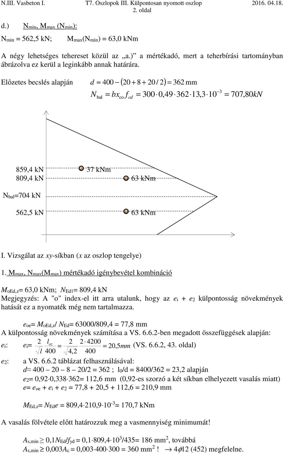 Vizsgálat az xy-síkban (x az oszlop tengelye) 1.