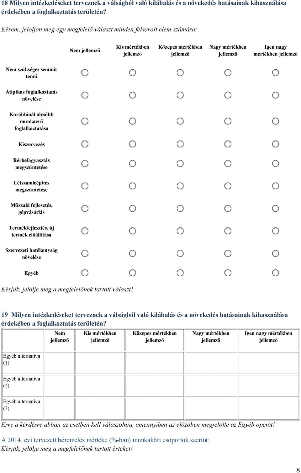 növelése Korábbinál olcsóbb munkaerő foglalkoztatása Kiszervezés Bérbefagyasztás megszűntetése Létszámleépítés megszűntetése Műszaki fejlesztés, gépvásárlás Termékfejlesztés, új termék előállítása