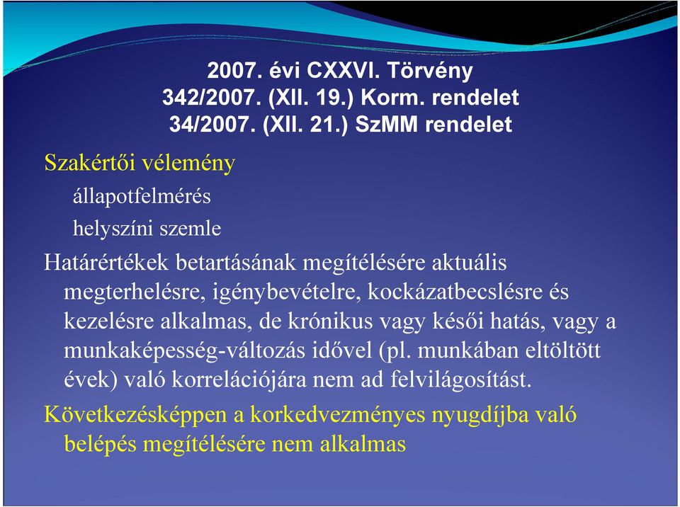 megterhelésre, igénybevételre, kockázatbecslésre és kezelésre alkalmas, de krónikus vagy késői hatás, vagy a