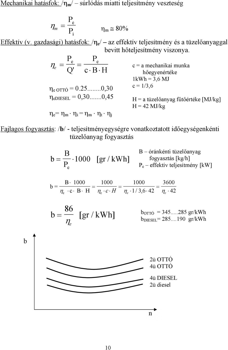 ..0,45 η η m η i η m η t η j c a mchanikai munka hőgynérték 1kWh 3,6 J c 1/3,6 H a tüzlőanyag fűtőérték [J/kg] H 42 J/kg Fajlagos fogyasztás: // - tljsítménygységr