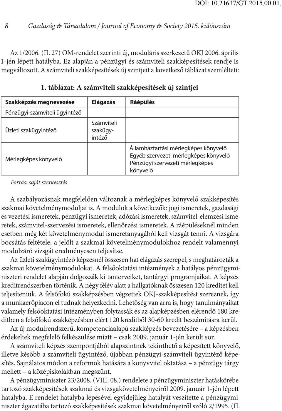 táblázat: A számviteli szakképesítések új szintjei Szakképzés megnevezése Elágazás Ráépülés Pénzügyi-számviteli ügyintéző Üzleti szakügyintéző Mérlegképes könyvelő Forrás: saját szerkesztés