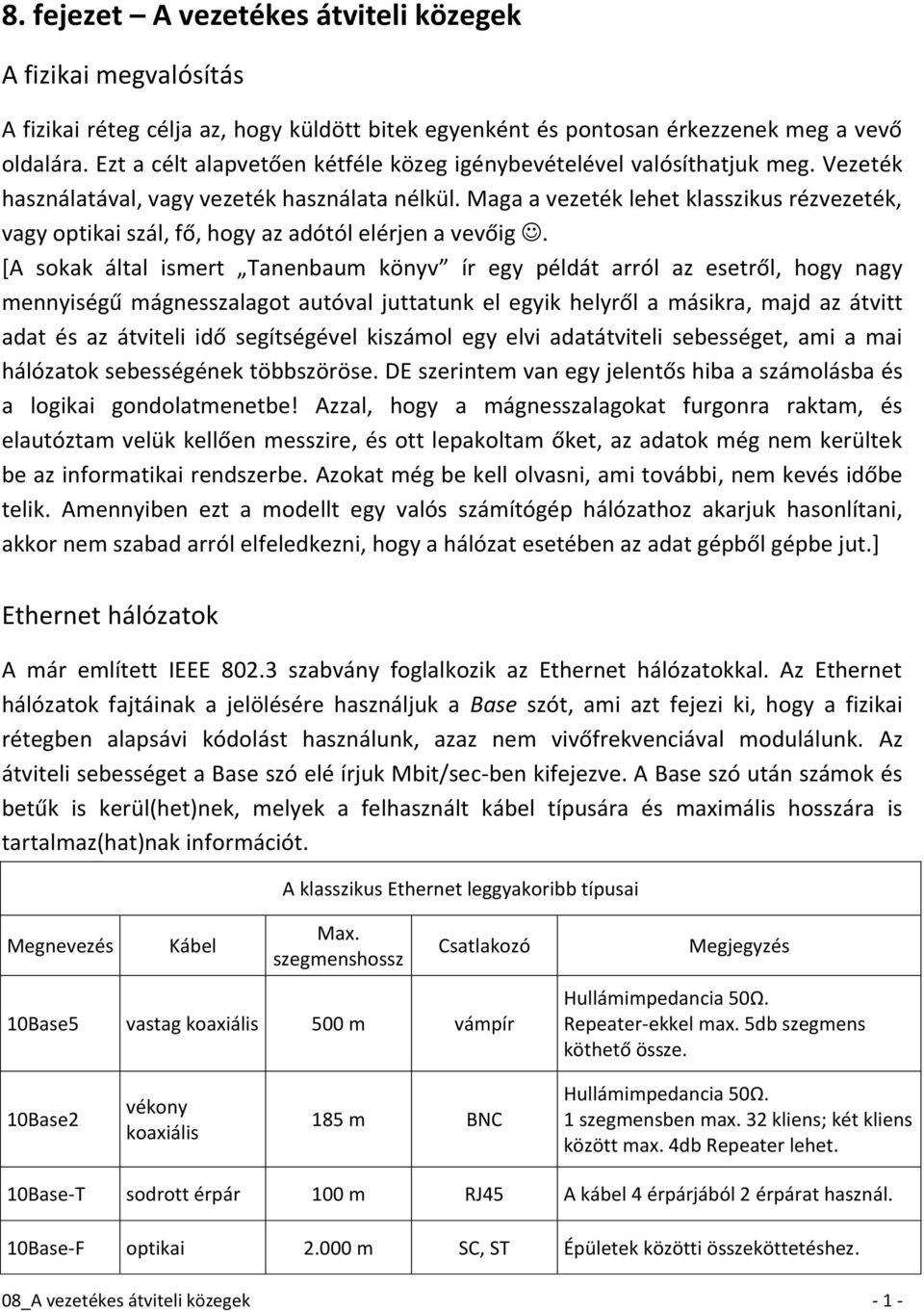 Maga a vezeték lehet klasszikus rézvezeték, vagy optikai szál, fő, hogy az adótól elérjen a vevőig.