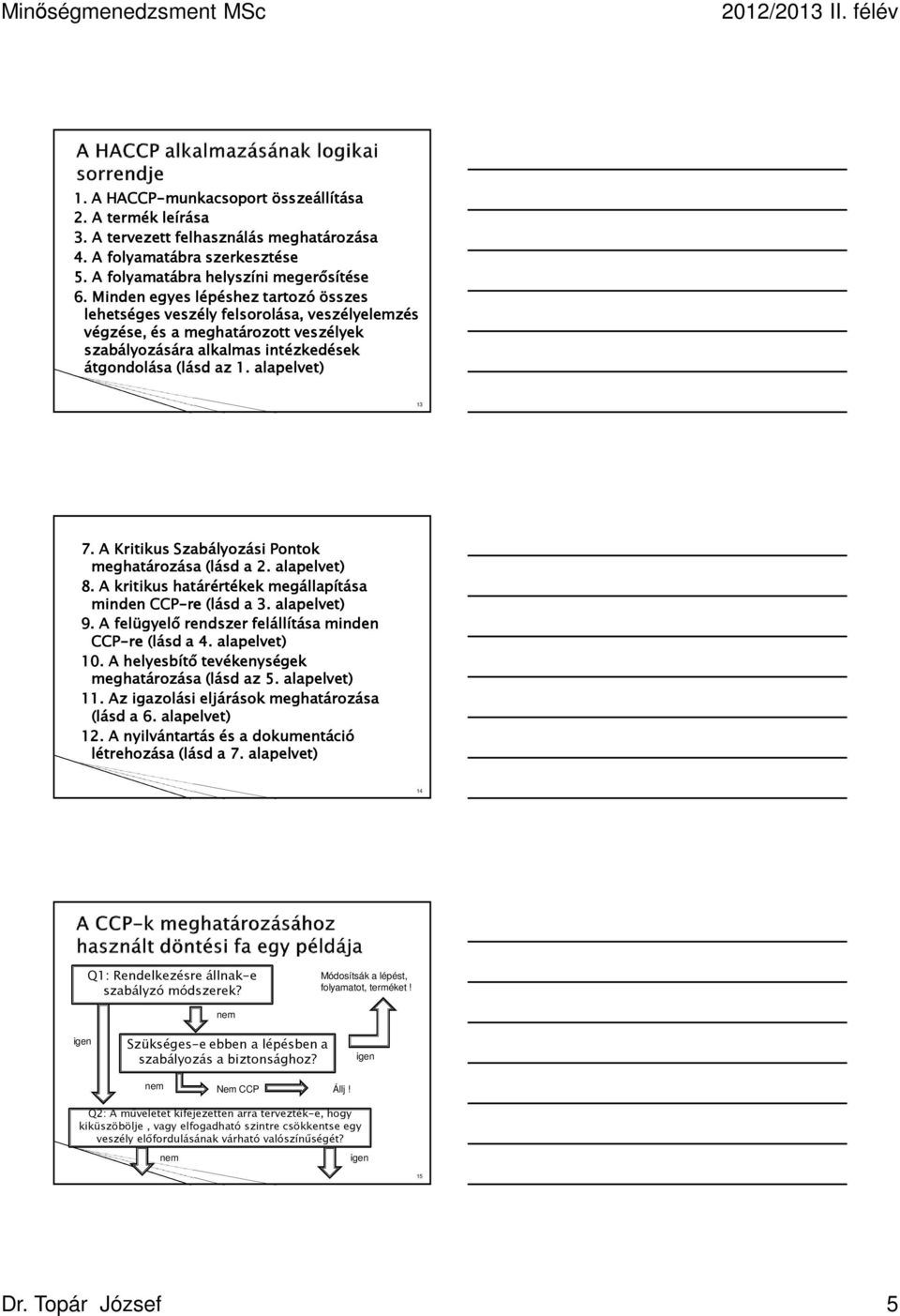 A Kritikus Szabályozási Pontok meghatározása (lásd a 2. alapelvet) 8. A kritikus határértékek megállapítása minden CCP-re re(lásd a 3. alapelvet) 9.