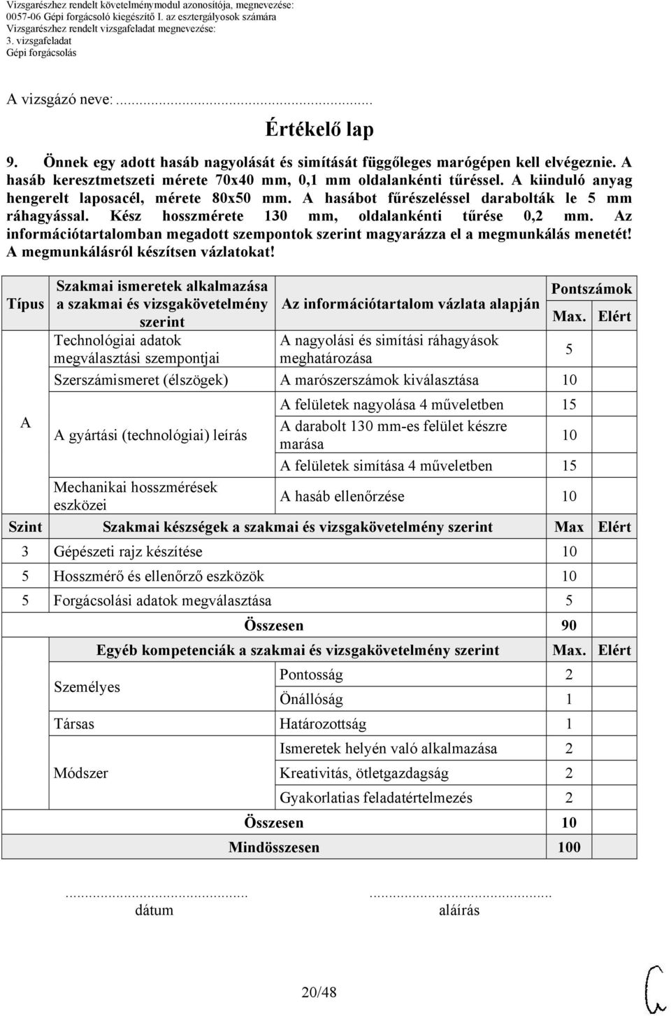 Az információtartalomban megadott szempontok szerint magyarázza el a megmunkálás menetét! A megmunkálásról készítsen vázlatokat!