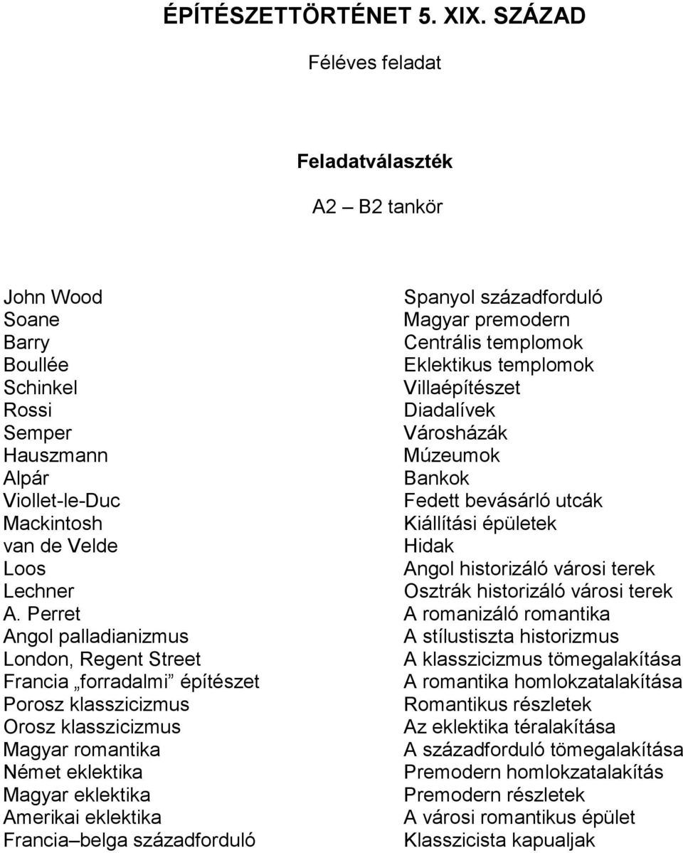 belga századforduló Spanyol századforduló Magyar premodern Centrális templomok Eklektikus templomok Villaépítészet Diadalívek Városházák Múzeumok Bankok Fedett bevásárló utcák Kiállítási épületek