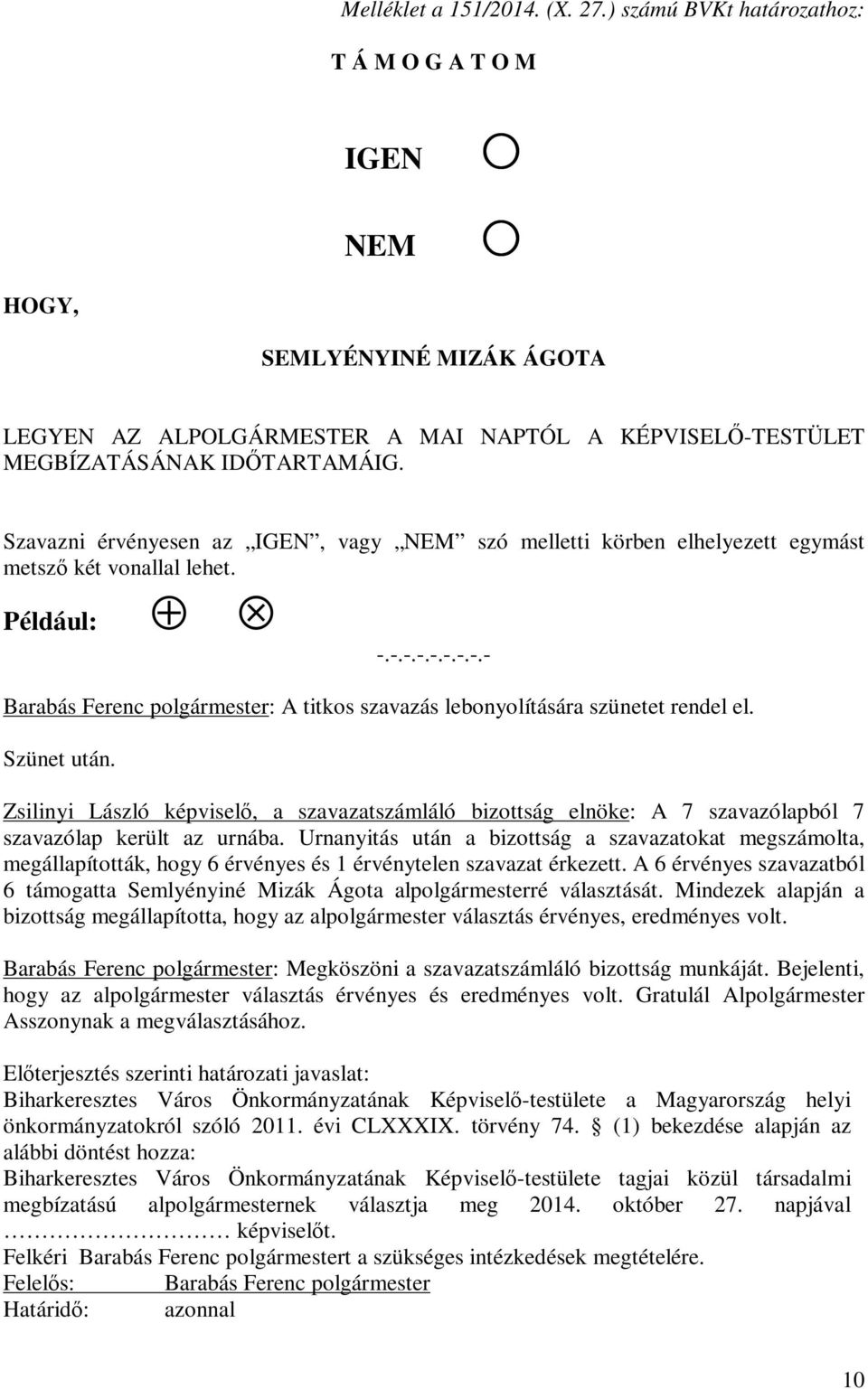 Szünet után. Zsilinyi László képviselő, a szavazatszámláló bizottság elnöke: A 7 szavazólapból 7 szavazólap került az urnába.