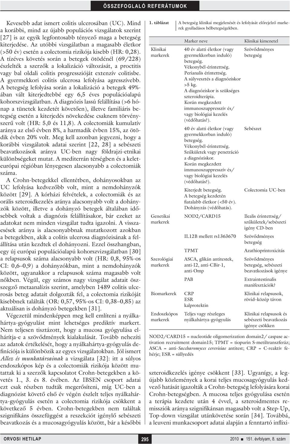 A tízéves követés során a betegek ötödénél (69/228) észlelték a szerzők a lokalizáció változását, a proctitis vagy bal oldali colitis progresszióját extenzív colitisbe.